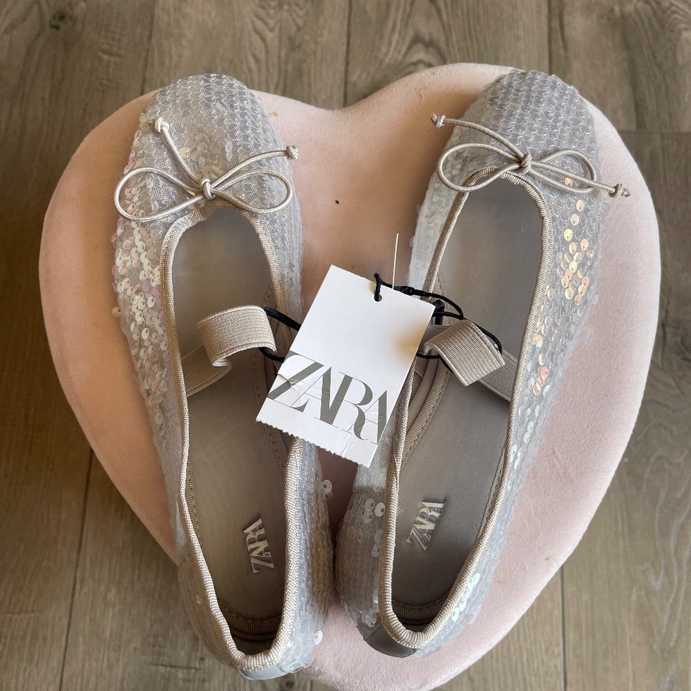Zara Silver Sequined Ballerina Flats
